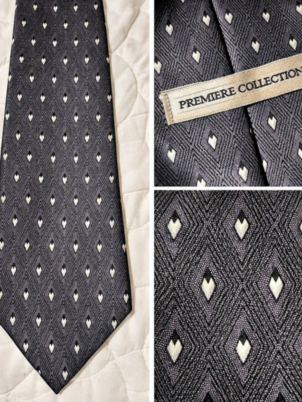 Premiere Collection Geometric Men's Tie in Black & White Like New